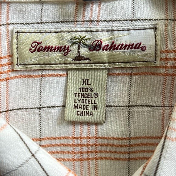 TOMMY BAHAMA Men’s Orange/Cream Striped Button Down Short Sleeve Shirt. Size XL - Picture 3 of 9